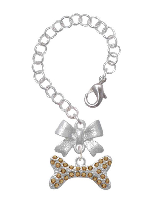 Silver Plated Large Brown Crystal Dog Bone - Bow Charm Accessory for Tumblers and Thermal Cups