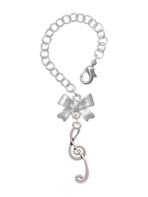 Silver Plated Long Curly Clef - Bow Charm Accessory for Tumblers and Thermal Cups