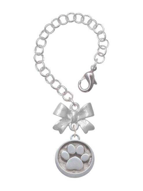 Silver Plated Paw - Round Seal - Bow Charm Accessory for Tumblers and Thermal Cups