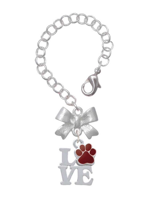 Silver Plated Love with Maroon Paw - Bow Charm Accessory for Tumblers and Thermal Cups