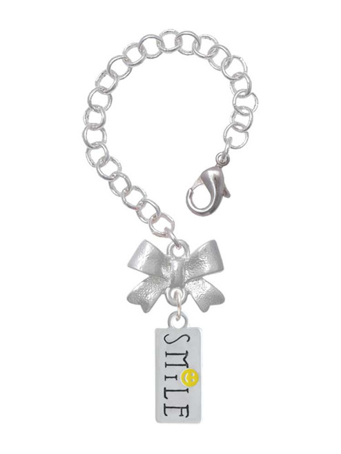 Silver Plated Smile with Smiley Face Rectangle - Bow Charm Accessory for Tumblers and Thermal Cups