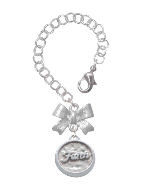 Silver Plated Faith - Round Seal - Bow Charm Accessory for Tumblers and Thermal Cups