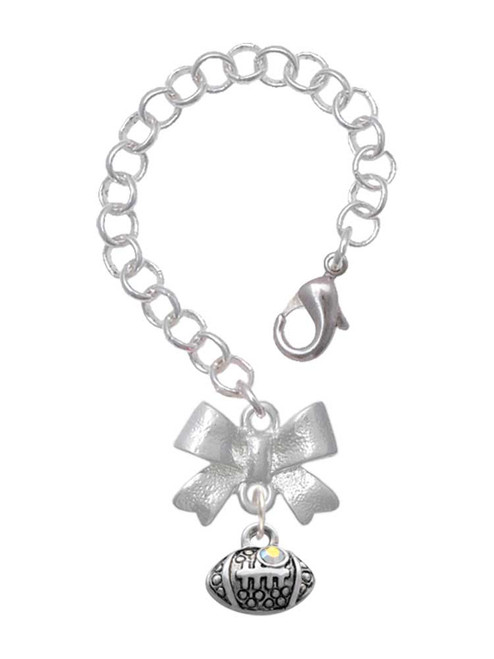 Silver Plated Mini Football with AB Crystal - Bow Charm Accessory for Tumblers and Thermal Cups