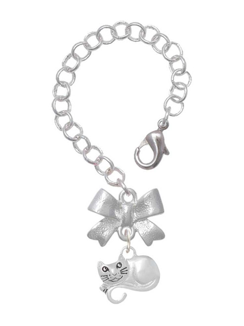 Silver Plated Curled Up Cat - Bow Charm Accessory for Tumblers and Thermal Cups
