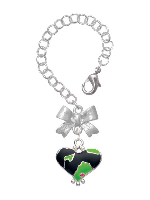 Silver Plated Lime Green Large Cheetah Print Heart - Bow Charm Accessory for Tumblers and Thermal Cups