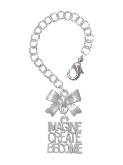 Silver Plated Imagine Create Become - Bow Charm Accessory for Tumblers and Thermal Cups
