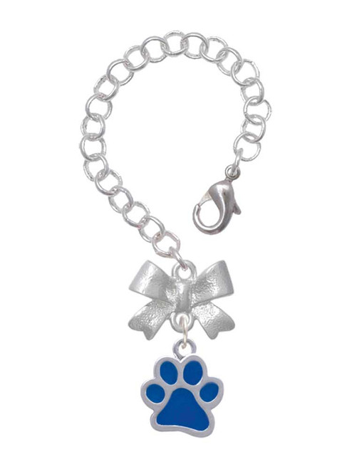 Silver Plated Medium Translucent Royal Blue Paw - Bow Charm Accessory for Tumblers and Thermal Cups