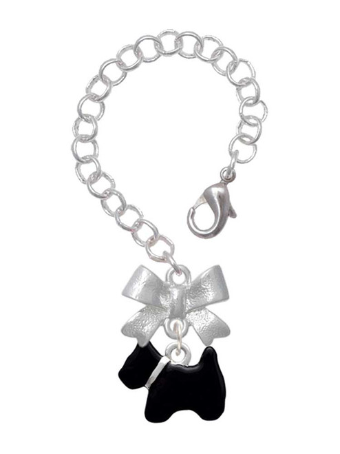 Silver Plated Black Scottie Dog - Bow Charm Accessory for Tumblers and Thermal Cups