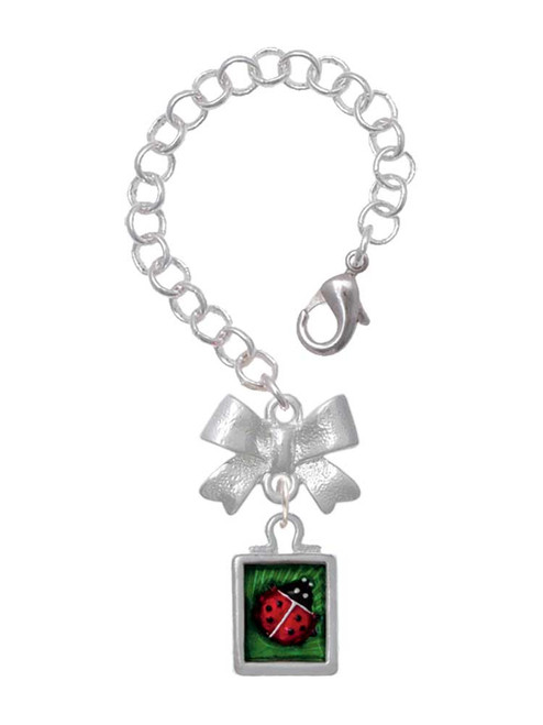 Silver Plated Red Ladybug in Shadow Box - Bow Charm Accessory for Tumblers and Thermal Cups