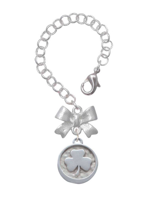 Silver Plated Shamrock - Round Seal - Bow Charm Accessory for Tumblers and Thermal Cups