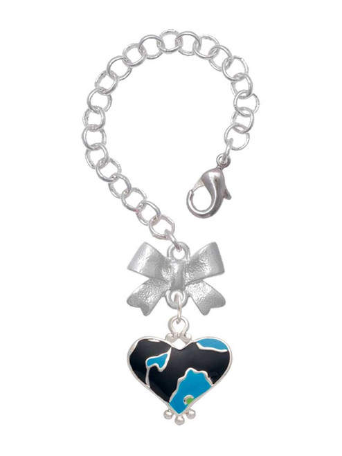 Silver Plated Hot Blue Large Cheetah Print Heart - Bow Charm Accessory for Tumblers and Thermal Cups