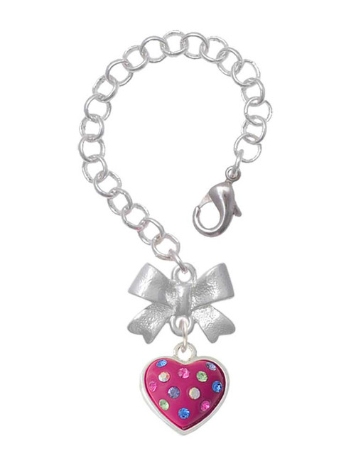 Silver Plated Hot Pink Resin Heart in Frame - Bow Charm Accessory for Tumblers and Thermal Cups