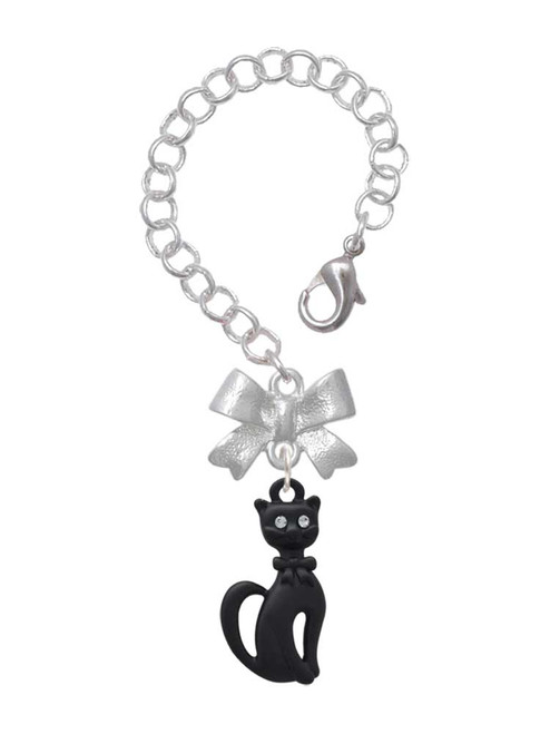 Tall Sitting Matte Black Cat - Bow Charm Accessory for Tumblers and Thermal Cups