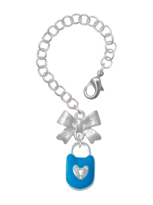 Silver Plated Hot Blue Enamel Lock with Clear Crystals - Bow Charm Accessory for Tumblers and Thermal Cups