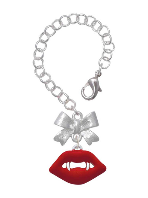 Silver Plated Red Enamel Vampire Lips - Bow Charm Accessory for Tumblers and Thermal Cups