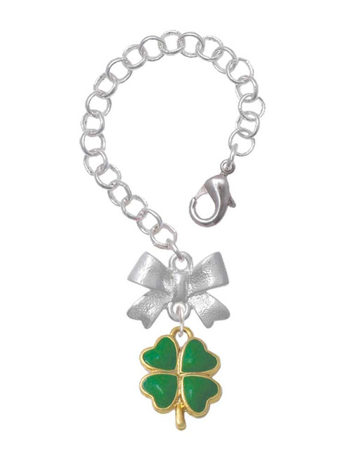 Gold-tone Opaque Green Lucky Four Leaf Clover - Bow Charm Accessory for Tumblers and Thermal Cups