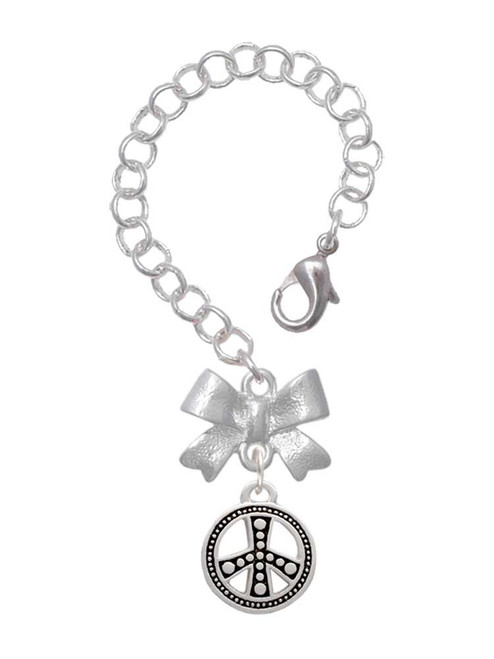 Silver Plated Beaded Peace Sign - Bow Charm Accessory for Tumblers and Thermal Cups