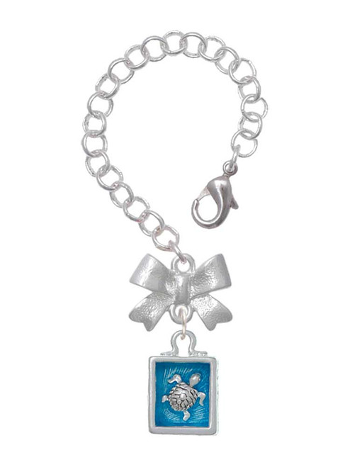 Silver Plated Sea Turtle in Shadow Box - Bow Charm Accessory for Tumblers and Thermal Cups