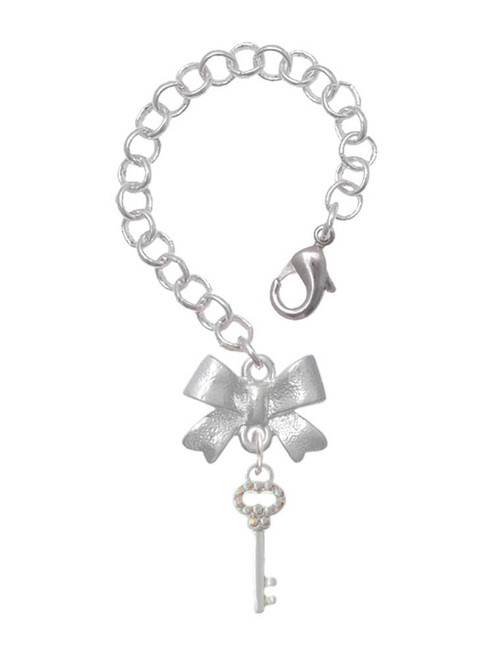 Silver Plated Small Clear AB Crystals Oval Key - Bow Charm Accessory for Tumblers and Thermal Cups