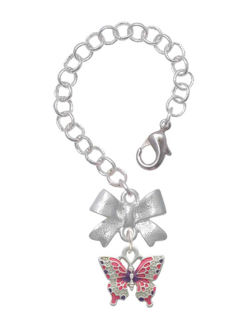 Silver Plated Small Hot Pink & Purple Butterfly - Bow Charm Accessory for Tumblers and Thermal Cups