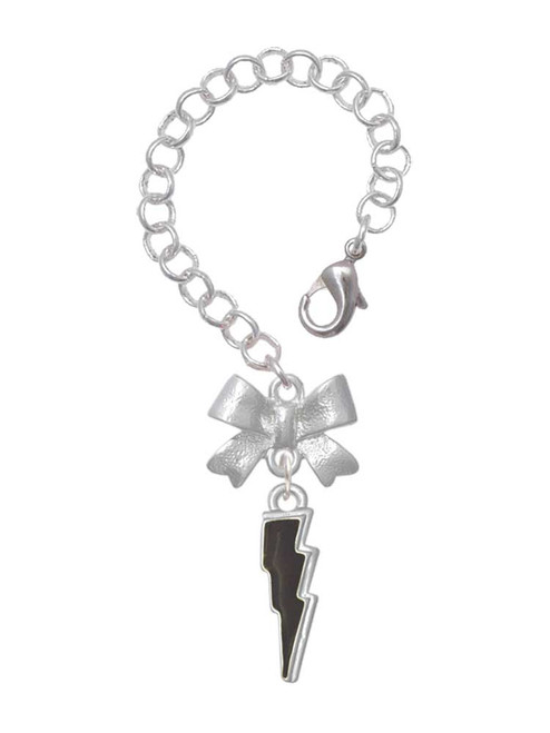 Silver Plated Black Lightning Bolt - Bow Charm Accessory for Tumblers and Thermal Cups
