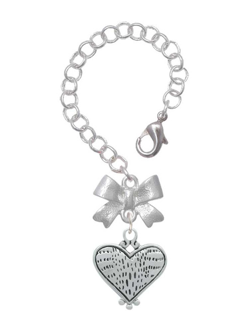 Silver Plated Antiqued Alligator Print Heart - Bow Charm Accessory for Tumblers and Thermal Cups