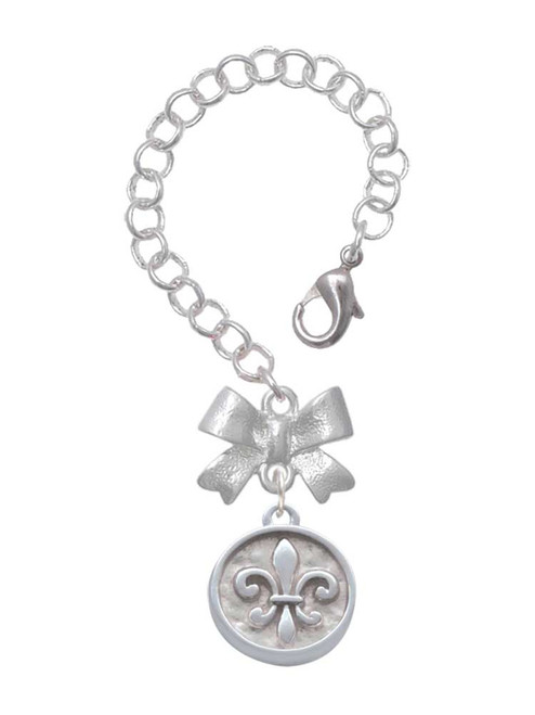Silver Plated Fleur di Lis - Round Seal - Bow Charm Accessory for Tumblers and Thermal Cups