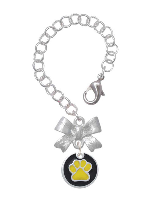 Silver Plated Yellow Paw on Black Disc - Bow Charm Accessory for Tumblers and Thermal Cups