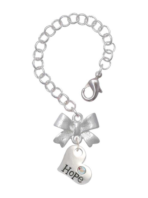 Silver Plated Hope Heart with AB Crystal - Bow Charm Accessory for Tumblers and Thermal Cups