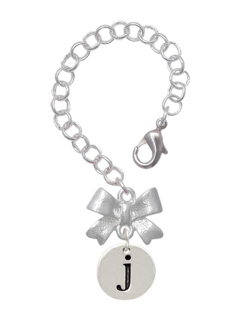 Silver Plated Disc Initial - j - Bow Charm Accessory for Tumblers and Thermal Cups