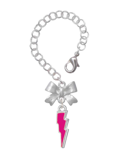 Silver Plated Hot Pink Lightning Bolt - Bow Charm Accessory for Tumblers and Thermal Cups