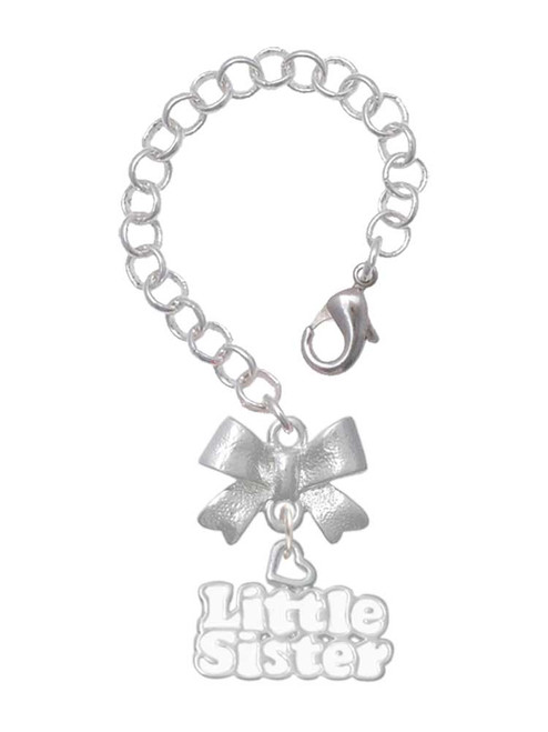 Silver Plated White ''Little Sister'' with Heart - Bow Charm Accessory for Tumblers and Thermal Cups