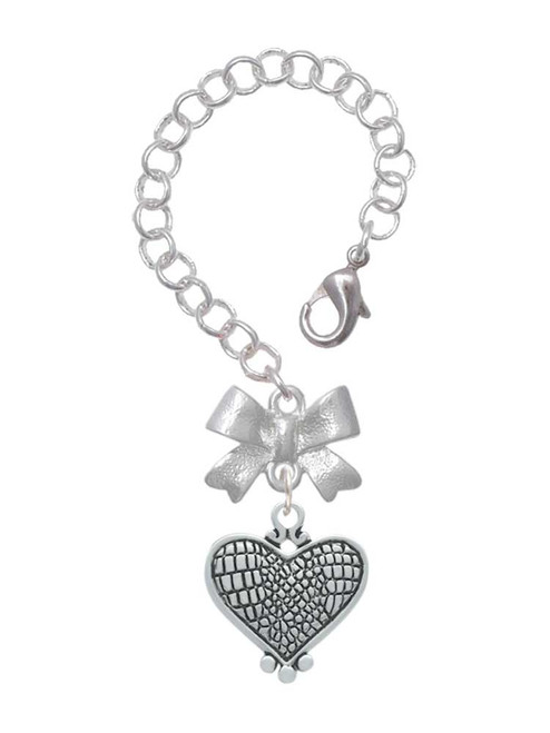 Silver Plated Antiqued Snake Print Heart - Bow Charm Accessory for Tumblers and Thermal Cups
