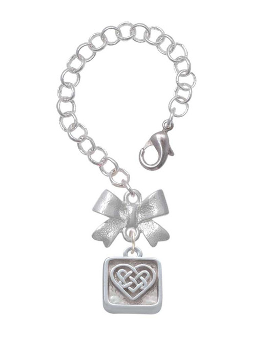 Silver Plated Celtic Knot Heart - Square Seal - Bow Charm Accessory for Tumblers and Thermal Cups