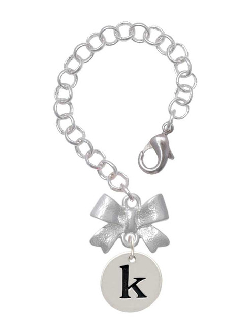 Silver Plated Disc Initial - k - Bow Charm Accessory for Tumblers and Thermal Cups