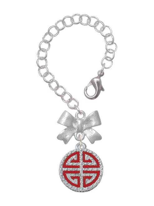 Silver Plated Red Chinese Blessing - Bow Charm Accessory for Tumblers and Thermal Cups