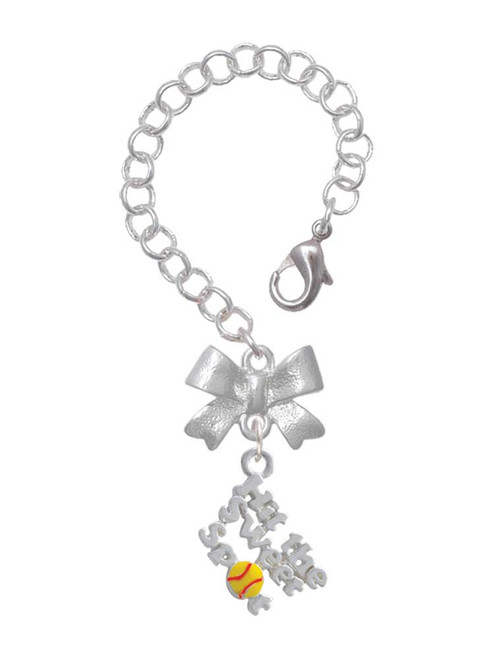 Silver Plated Hit the Sweet Spot with Yellow Softball - Bow Charm Accessory for Tumblers and Thermal Cups