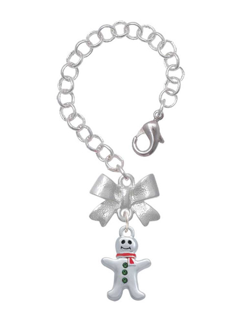 Silver Plated Gingerbread Man with Red Scarf - Bow Charm Accessory for Tumblers and Thermal Cups