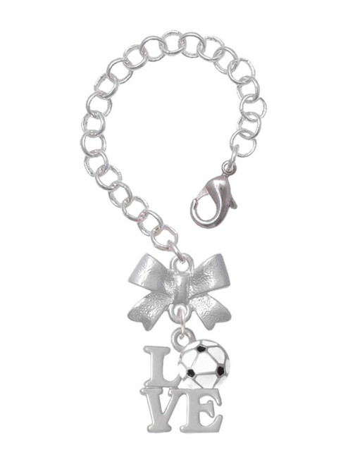 Silver Plated Love with Soccer Ball - Bow Charm Accessory for Tumblers and Thermal Cups