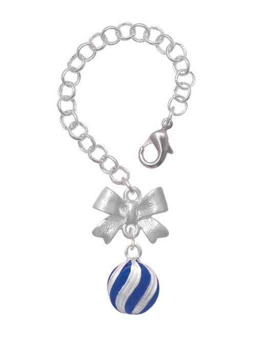 Silver Plated 3-D Blue Striped Ornament - Bow Charm Accessory for Tumblers and Thermal Cups