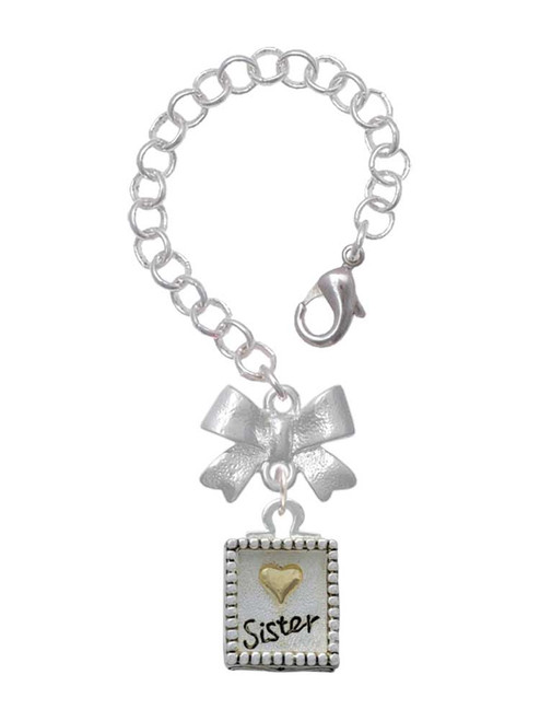 Two-tone Shadow Box ''Sister'' with Gold-tone Heart - Bow Charm Accessory for Tumblers and Thermal Cups