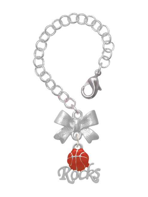 Silver Plated Enamel Basketball ''Rocks'' - Bow Charm Accessory for Tumblers and Thermal Cups