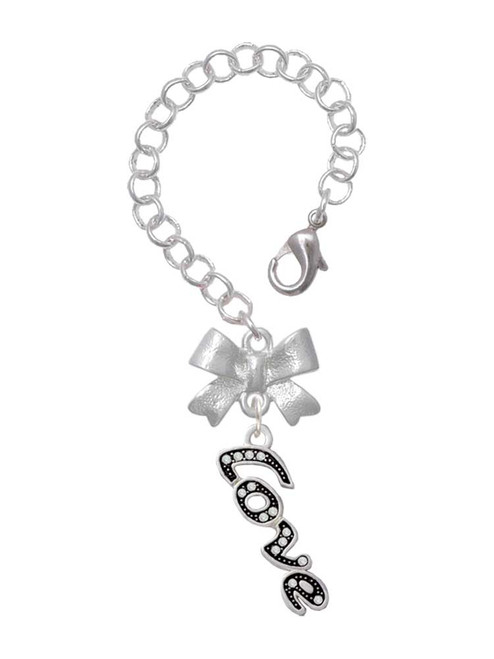 Silver Plated Crystal Script ''Love'' - Bow Charm Accessory for Tumblers and Thermal Cups