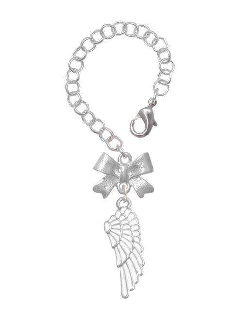 Silver Plated Large White Enamel Angel Wing - Bow Charm Accessory for Tumblers and Thermal Cups
