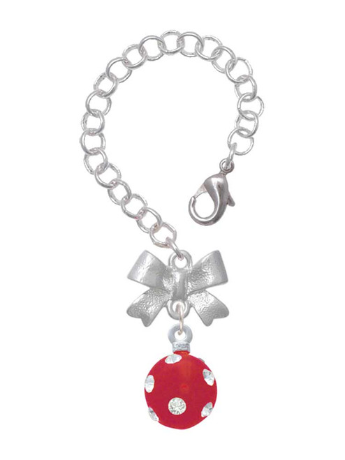 Silver Plated 3-D Frosted Red Resin Ornament with Crystals - Bow Charm Accessory for Tumblers and Thermal Cups
