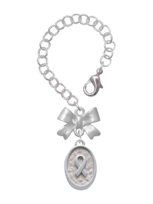 Silver Plated Awareness Ribbon - Oval Seal - Bow Charm Accessory for Tumblers and Thermal Cups