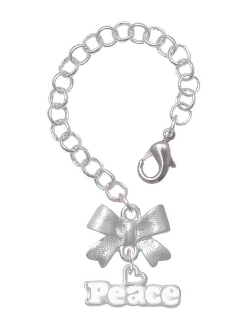 Silver Plated White ''Peace'' with Heart - Bow Charm Accessory for Tumblers and Thermal Cups