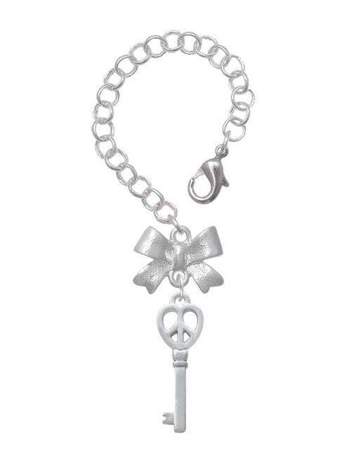 Silver Plated Open Peace Heart Key - Bow Charm Accessory for Tumblers and Thermal Cups