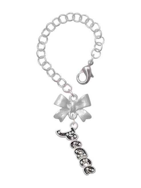 Silver Plated Crystal Script ''Peace'' - Bow Charm Accessory for Tumblers and Thermal Cups