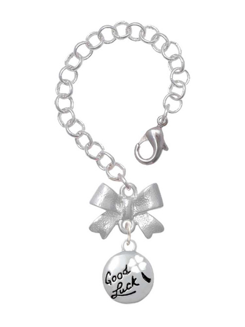 Silver Plated Good Luck Disc with Cutout Four Leaf Clover - Bow Charm Accessory for Tumblers and Thermal Cups